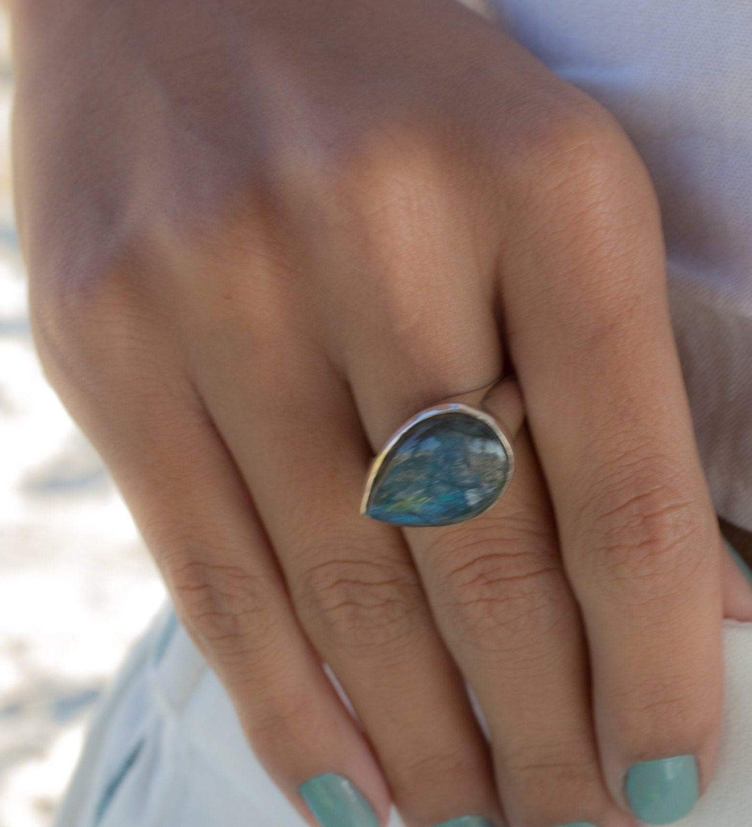 Rainbow Labradorite Ring ~ Sterling Silver 925 ~MR079 - Maresia Jewelry