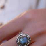 Rainbow Labradorite Round Ring ~ Sterling Silver 925 ~ MR132 - Maresia Jewelry