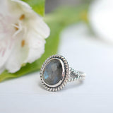 Rainbow Labradorite Round Ring ~ Sterling Silver 925 ~ MR132 - Maresia Jewelry