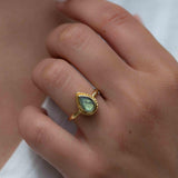 Rainbow Labradorite Tear Drop Ring ~ Gemstone ~ Natural ~ 18k Gold Plated ~ Jewelry ~ Handmade~February Birthstone - MR315