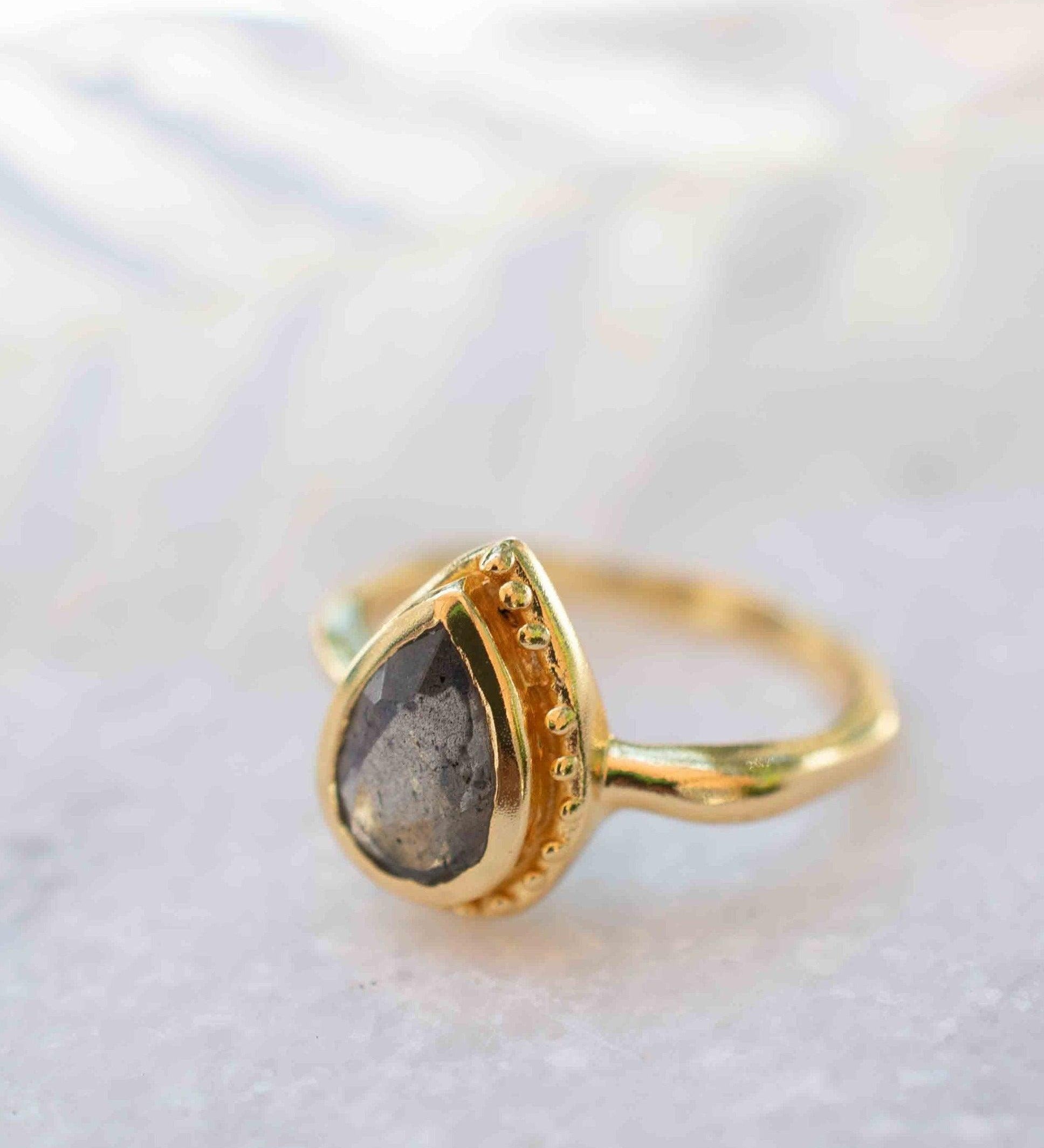 Rainbow Labradorite Tear Drop Ring ~ Gemstone ~ Natural ~ 18k Gold Plated ~ Jewelry ~ Handmade~February Birthstone - MR315
