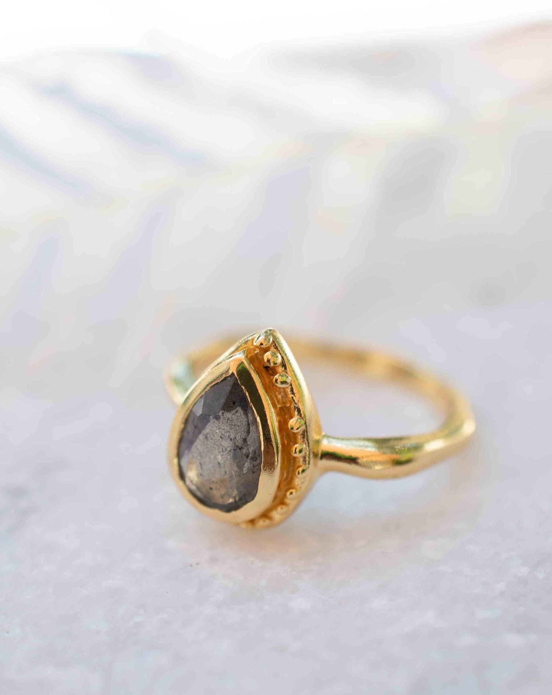 Rainbow Labradorite Tear Drop Ring ~ Gemstone ~ Natural ~ 18k Gold Plated ~ Jewelry ~ Handmade~February Birthstone - MR315