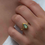 Rainbow Labradorite Tear Drop Ring ~ Gemstone ~ Natural ~ 18k Gold Plated ~ Jewelry ~ Handmade~February Birthstone - MR315