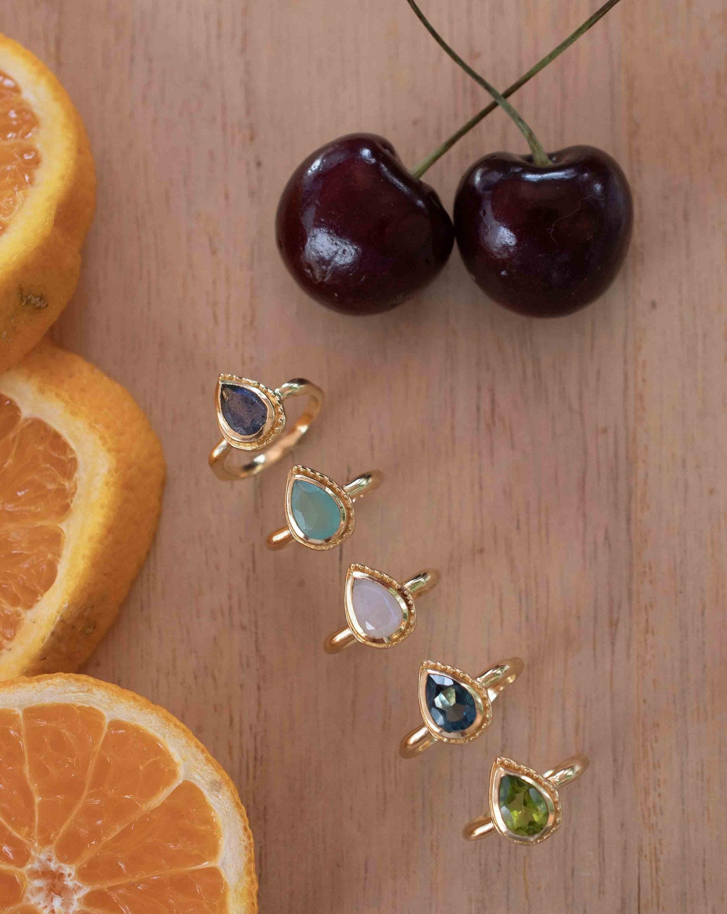 Rainbow Labradorite Tear Drop Ring ~ Gemstone ~ Natural ~ 18k Gold Plated ~ Jewelry ~ Handmade~February Birthstone - MR315
