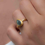 Rainbow Labradorite Tear Drop Ring ~ Gemstone ~ Natural ~ 18k Gold Plated ~ Jewelry ~ Handmade~February Birthstone - MR315