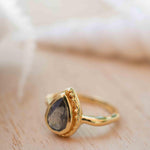 Rainbow Labradorite Tear Drop Ring ~ Gemstone ~ Natural ~ 18k Gold Plated ~ Jewelry ~ Handmade~February Birthstone - MR315