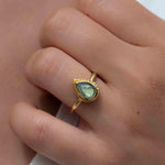 Rainbow Labradorite Tear Drop Ring ~ Gemstone ~ Natural ~ 18k Gold Plated ~ Jewelry ~ Handmade~February Birthstone - MR315