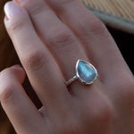 Rainbow Labradorite Tear Drop Ring ~ Gemstone ~ Natural ~ Sterling Silver 925~ Jewelry ~ Handmade~February Birthstone - MR225