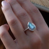 Rainbow Labradorite Tear Drop Ring ~ Gemstone ~ Natural ~ Sterling Silver 925~ Jewelry ~ Handmade~February Birthstone - MR225
