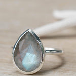 Rainbow Labradorite Tear Drop Ring ~ Gemstone ~ Natural ~ Sterling Silver 925~ Jewelry ~ Handmade~February Birthstone - MR225