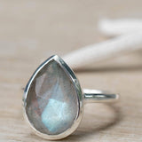 Rainbow Labradorite Tear Drop Ring ~ Gemstone ~ Natural ~ Sterling Silver 925~ Jewelry ~ Handmade~February Birthstone - MR225