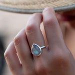 Rainbow Labradorite Tear Drop Ring ~ Gemstone ~ Natural ~ Sterling Silver 925~ Jewelry ~ Handmade~February Birthstone - MR225