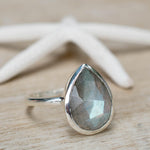 Rainbow Labradorite Tear Drop Ring ~ Gemstone ~ Natural ~ Sterling Silver 925~ Jewelry ~ Handmade~February Birthstone - MR225