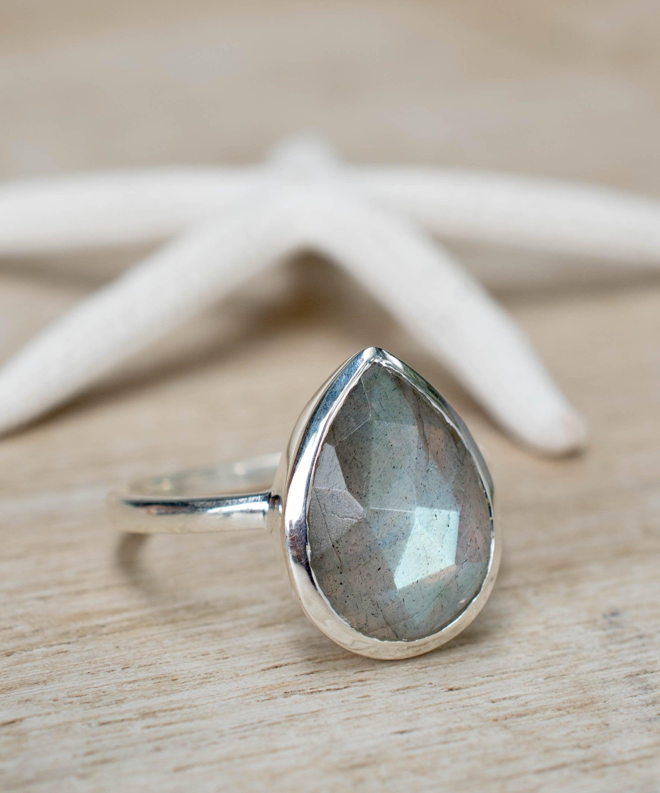 Rainbow Labradorite Tear Drop Ring ~ Gemstone ~ Natural ~ Sterling Silver 925~ Jewelry ~ Handmade~February Birthstone - MR225