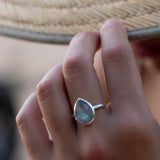 Rainbow Labradorite Tear Drop Ring ~ Gemstone ~ Natural ~ Sterling Silver 925~ Jewelry ~ Handmade~February Birthstone - MR225
