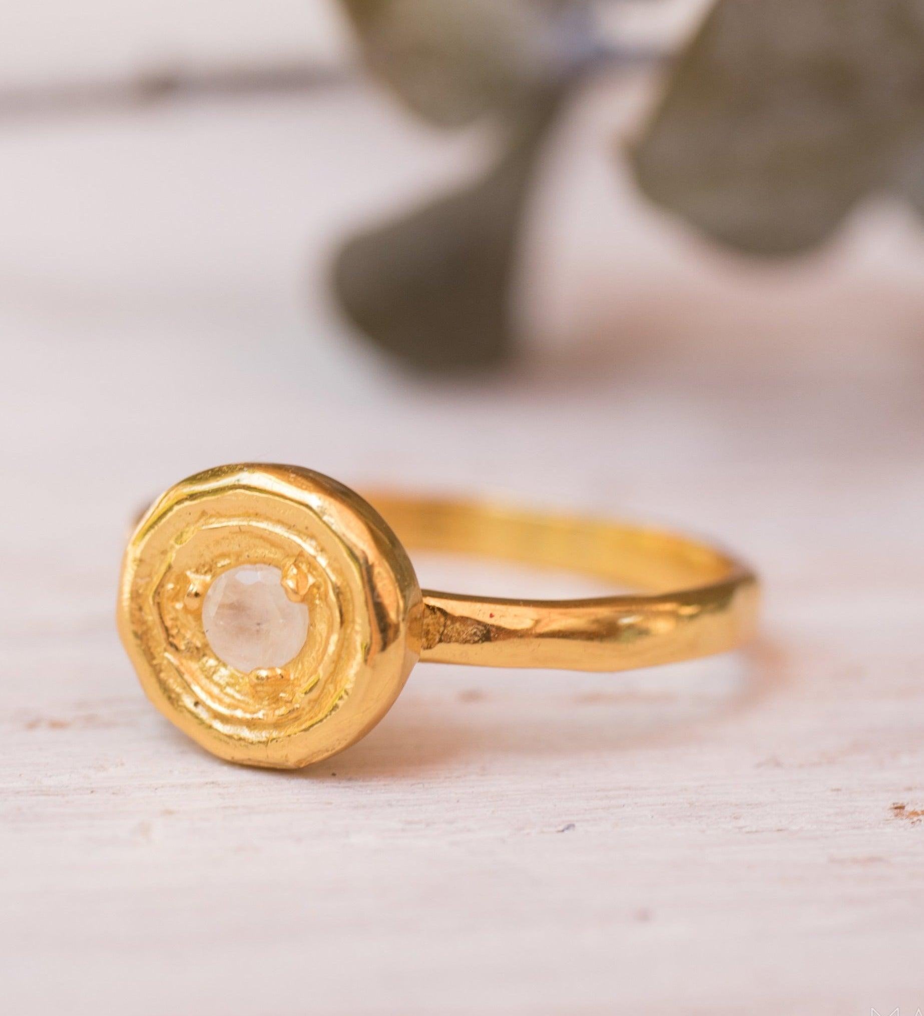 Rainbow Moonstone Ring ~ ~ 14k Gold Plated over Sterling Silver 925 ~ MR150 - Maresia Jewelry