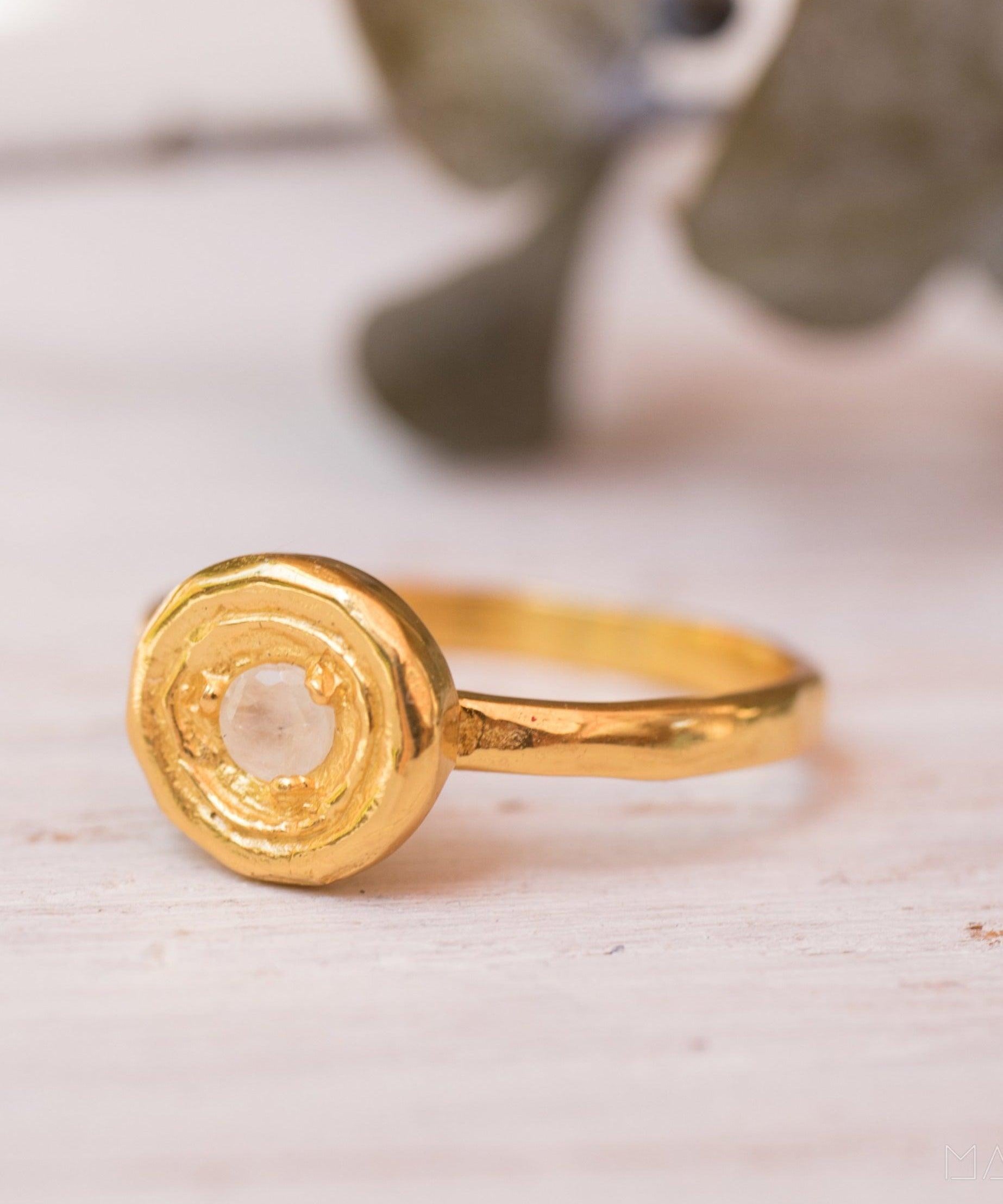 Rainbow Moonstone Ring ~ ~ 14k Gold Plated over Sterling Silver 925 ~ MR150 - Maresia Jewelry