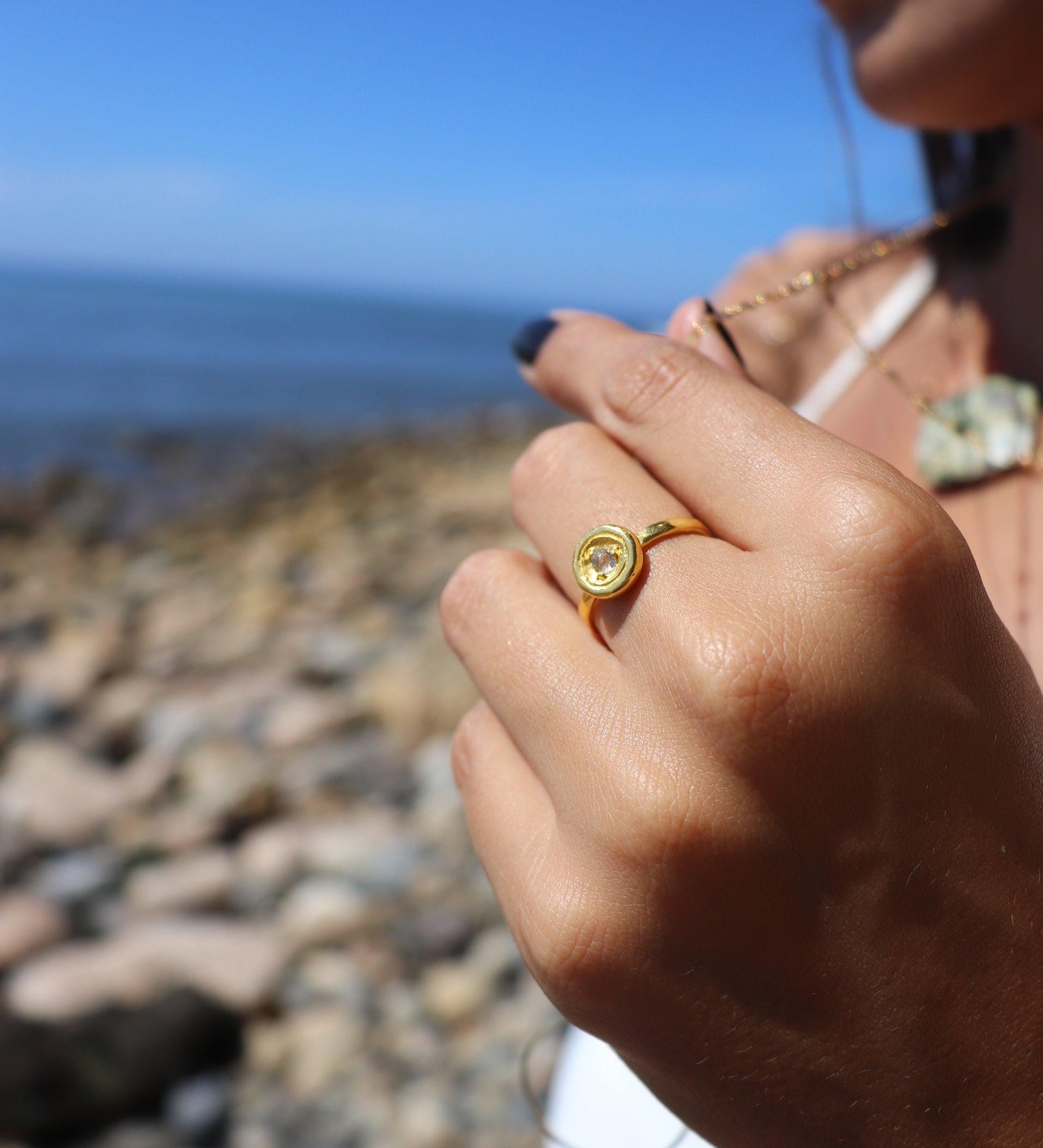Rainbow Moonstone Ring ~ ~ 14k Gold Plated over Sterling Silver 925 ~ MR150 - Maresia Jewelry