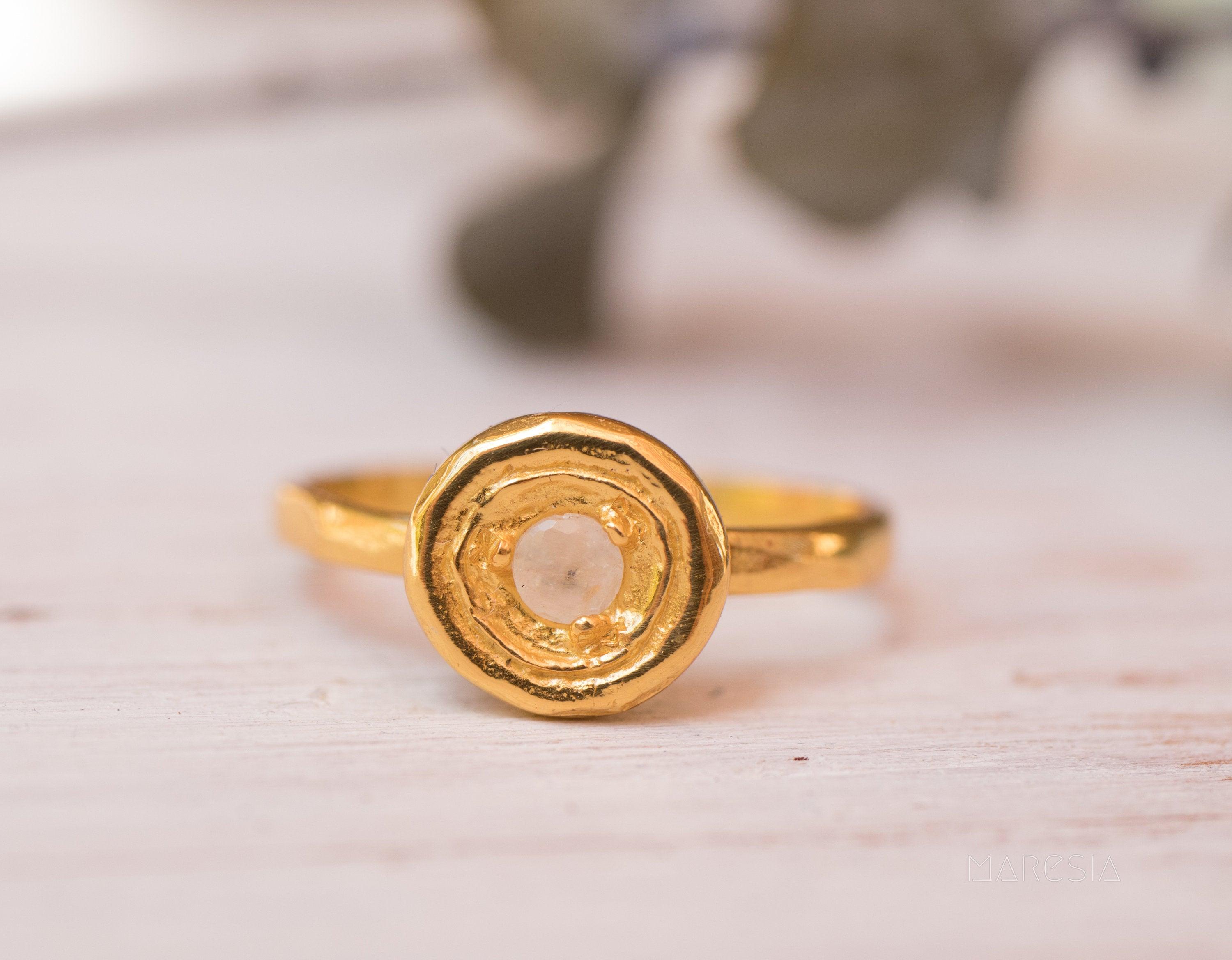 Rainbow Moonstone Ring ~ ~ 14k Gold Plated over Sterling Silver 925 ~ MR150 - Maresia Jewelry