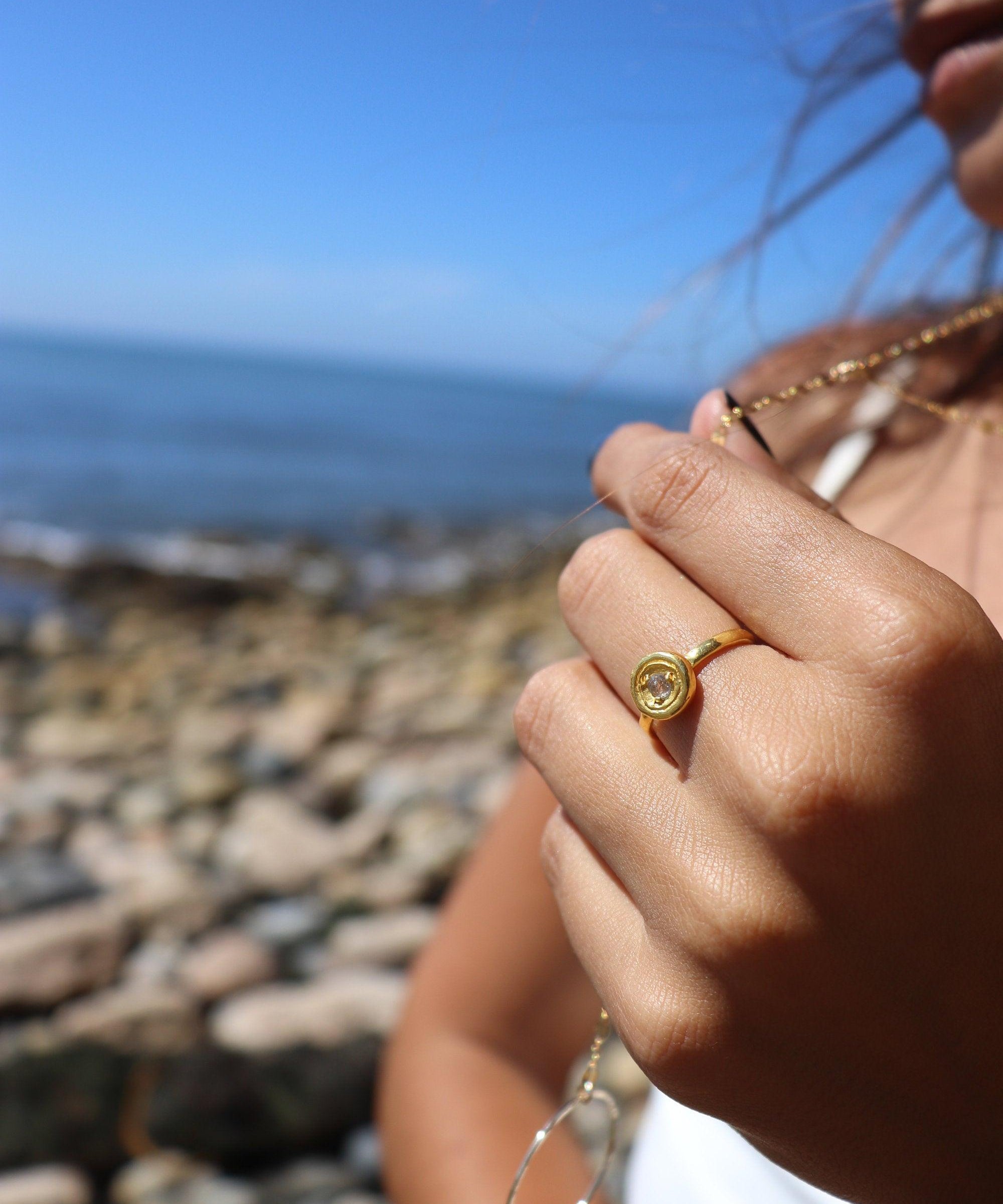 Rainbow Moonstone Ring ~ ~ 14k Gold Plated over Sterling Silver 925 ~ MR150 - Maresia Jewelry