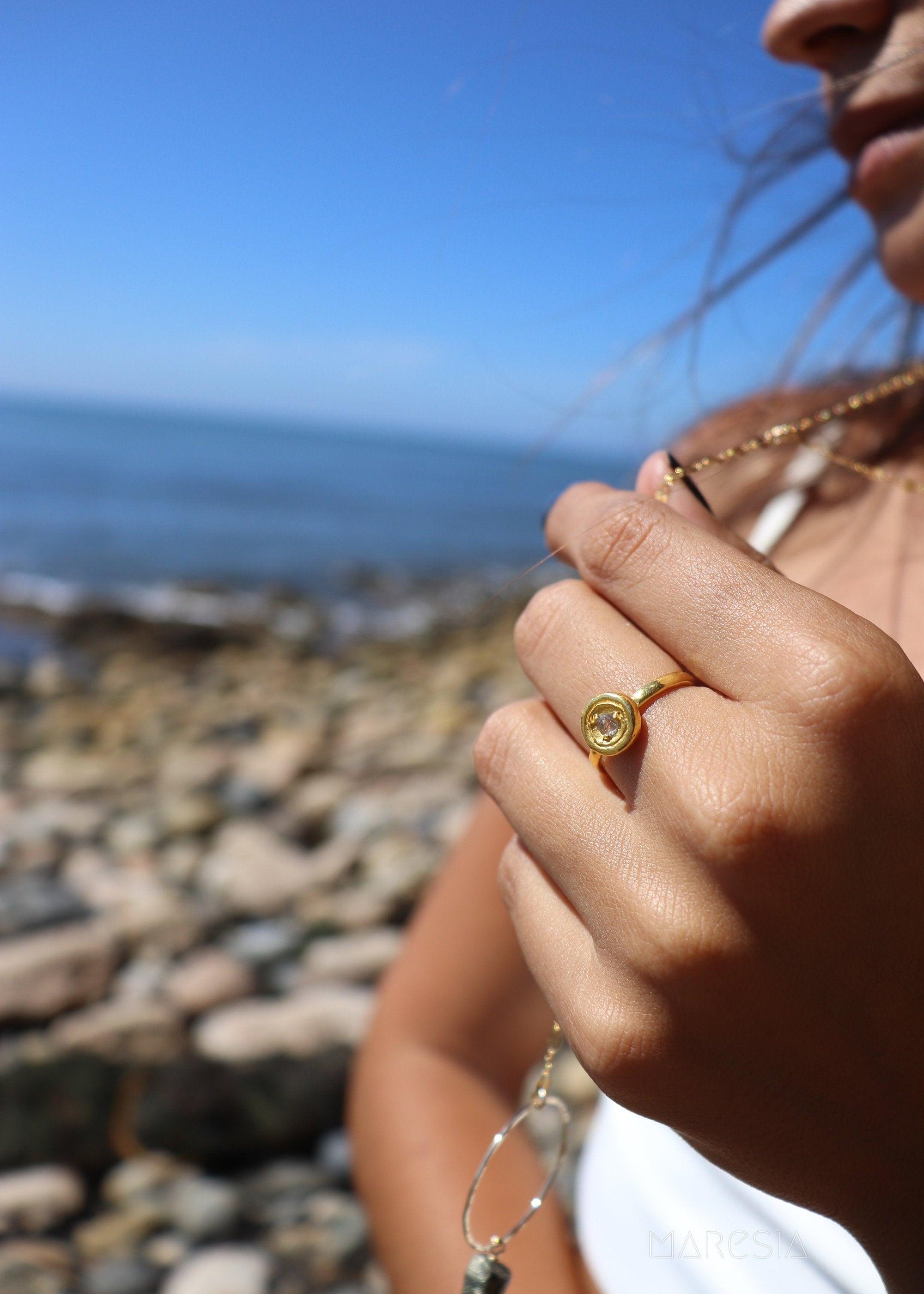 Rainbow Moonstone Ring ~ ~ 14k Gold Plated over Sterling Silver 925 ~ MR150 - Maresia Jewelry
