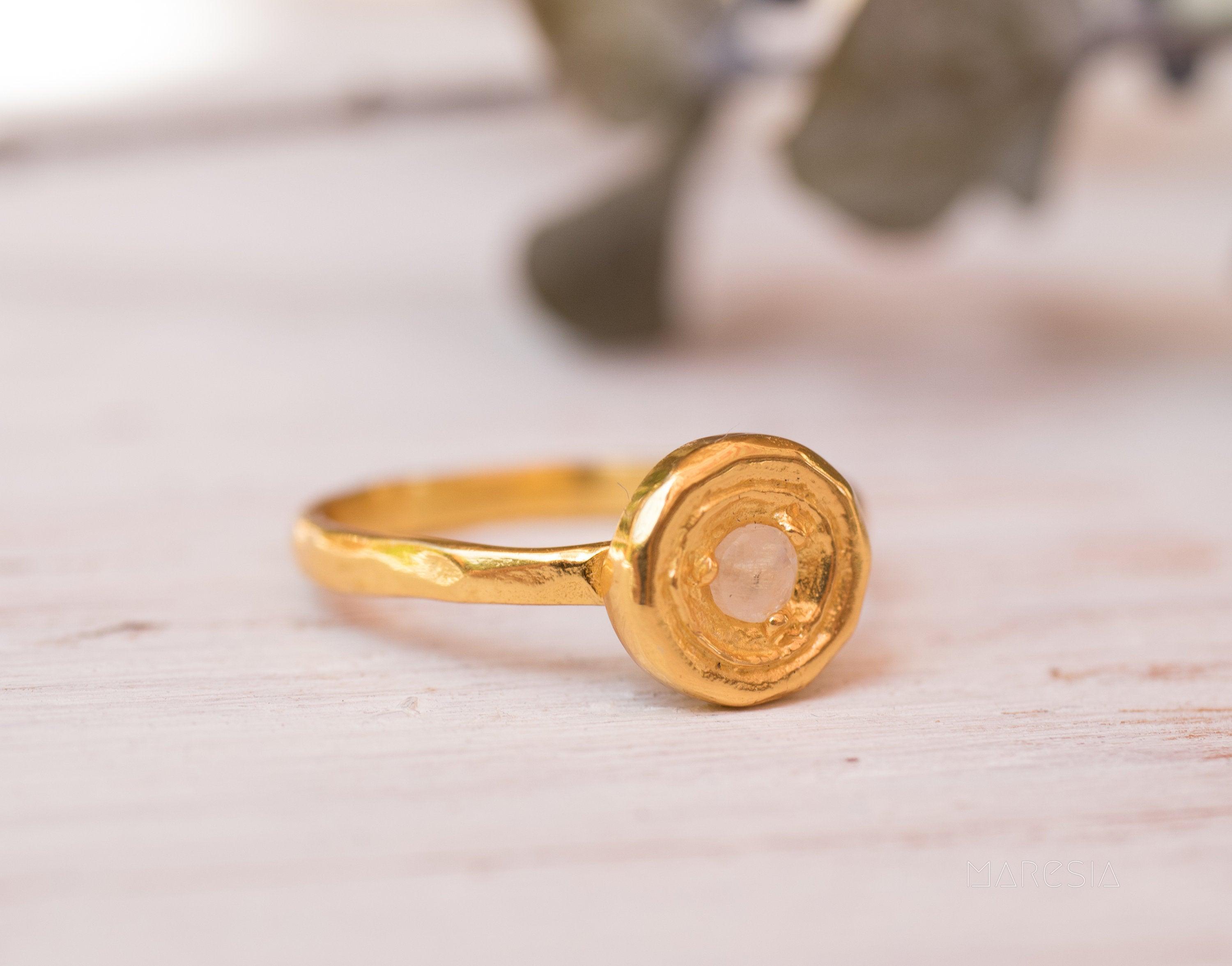 Rainbow Moonstone Ring ~ ~ 14k Gold Plated over Sterling Silver 925 ~ MR150 - Maresia Jewelry