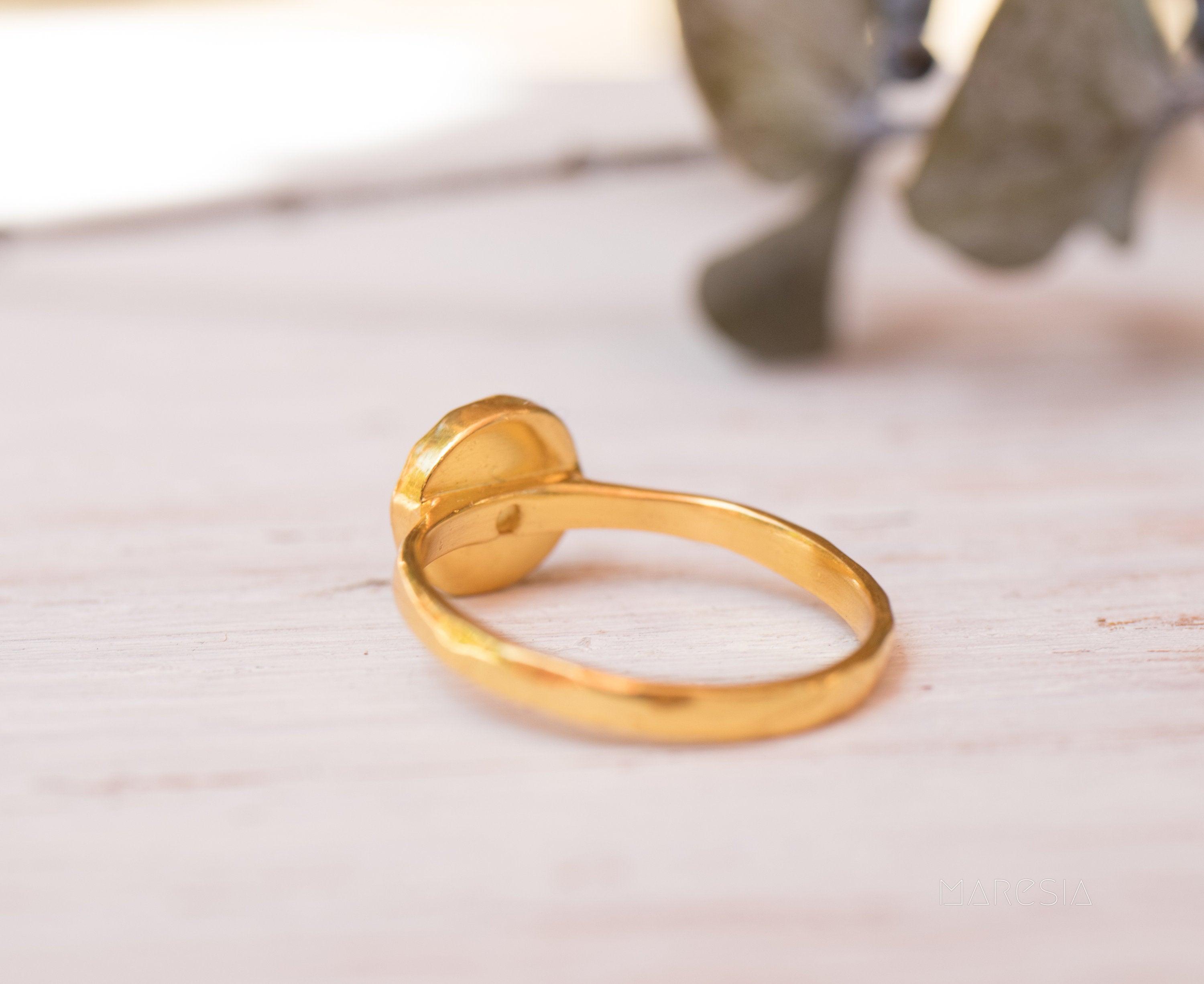 Rainbow Moonstone Ring ~ ~ 14k Gold Plated over Sterling Silver 925 ~ MR150 - Maresia Jewelry