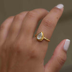 Rainbow Moonstone Tear Drop Ring ~ Gemstone ~ Natural ~ 18k Gold Plated ~ Jewelry ~ Handmade~June Birthstone - MR311