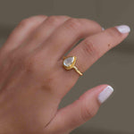 Rainbow Moonstone Tear Drop Ring ~ Gemstone ~ Natural ~ 18k Gold Plated ~ Jewelry ~ Handmade~June Birthstone - MR311