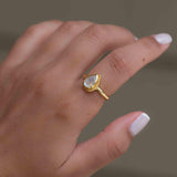 Rainbow Moonstone Tear Drop Ring ~ Gemstone ~ Natural ~ 18k Gold Plated ~ Jewelry ~ Handmade~June Birthstone - MR311