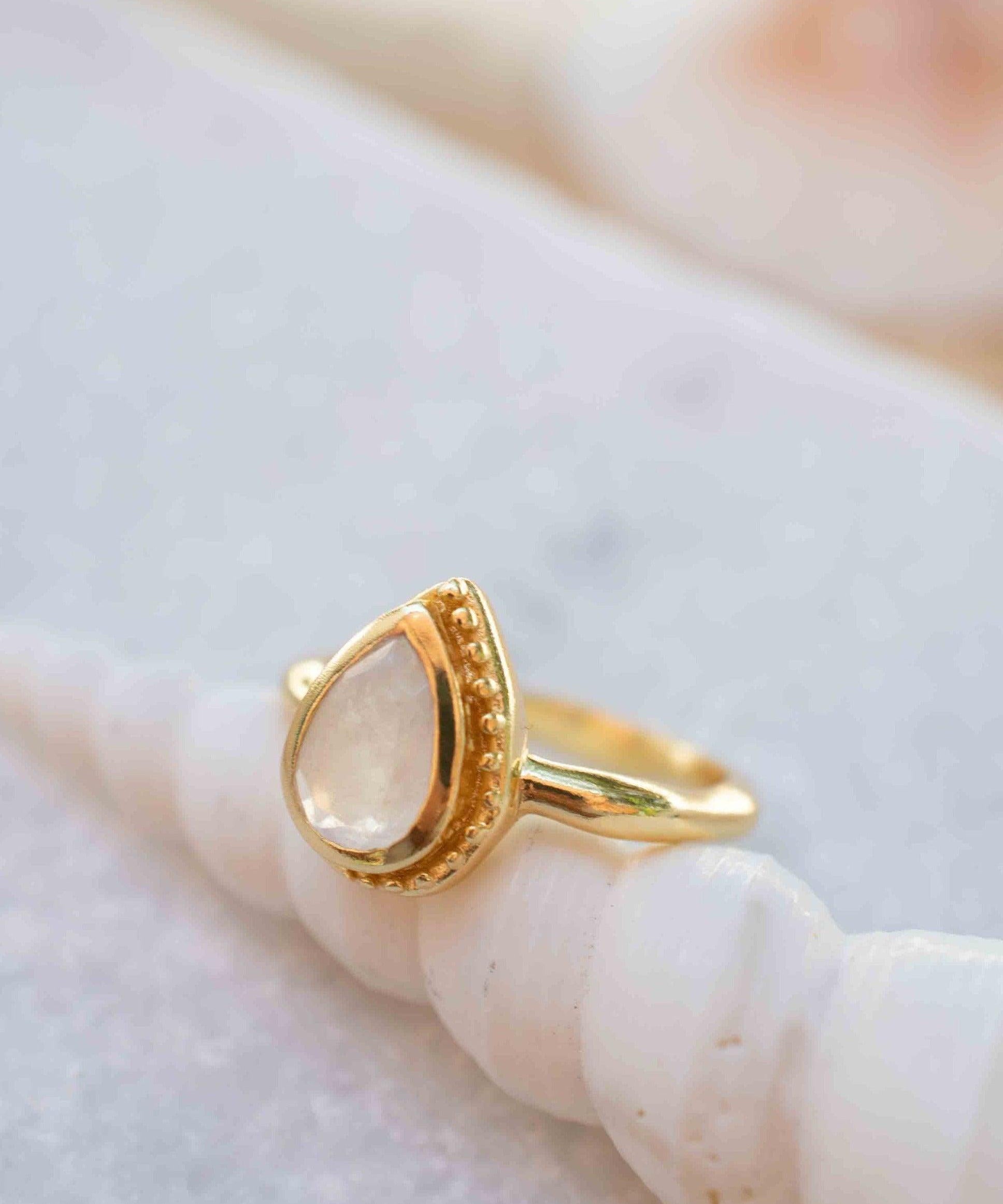 Rainbow Moonstone Tear Drop Ring ~ Gemstone ~ Natural ~ 18k Gold Plated ~ Jewelry ~ Handmade~June Birthstone - MR311