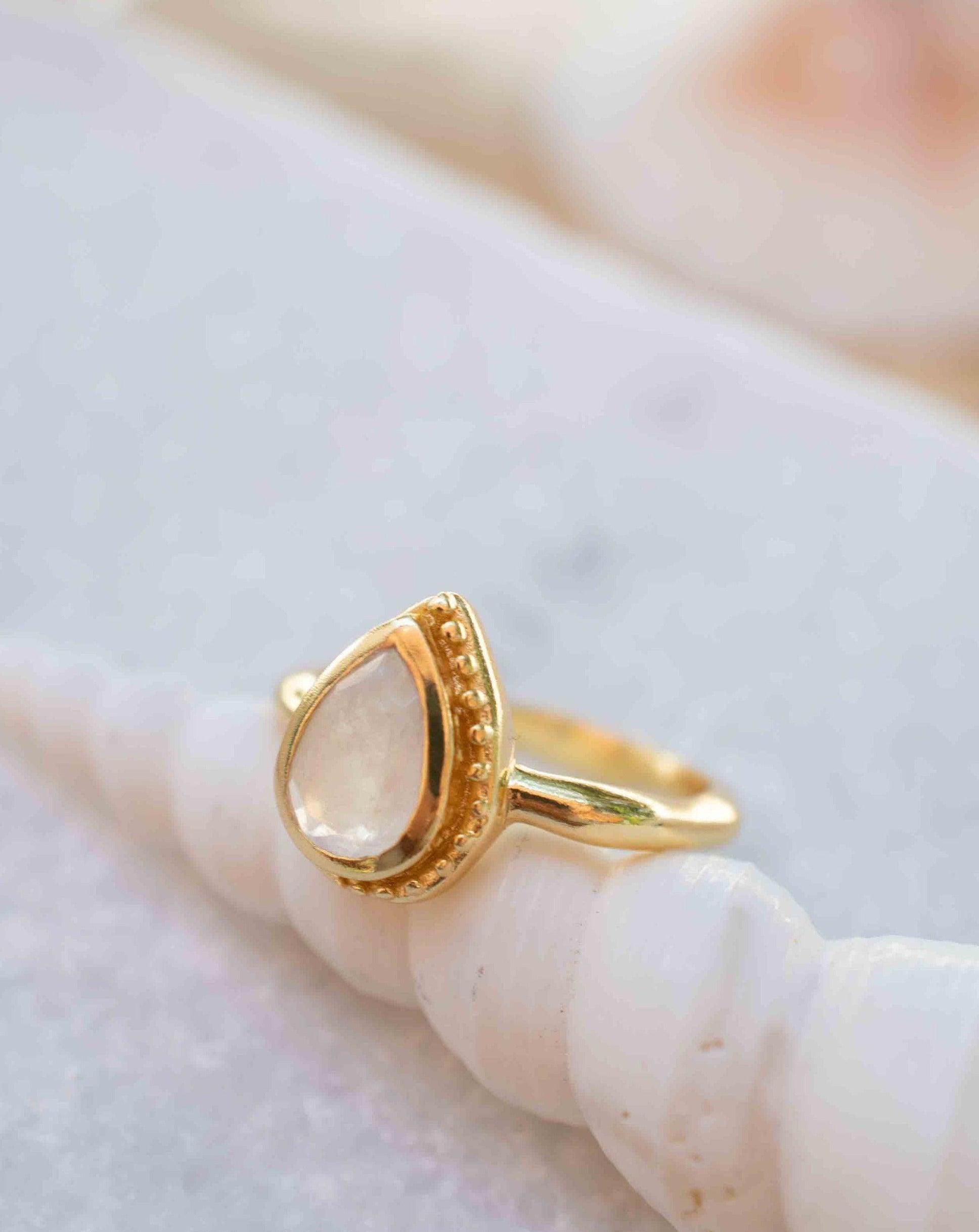 Rainbow Moonstone Tear Drop Ring ~ Gemstone ~ Natural ~ 18k Gold Plated ~ Jewelry ~ Handmade~June Birthstone - MR311