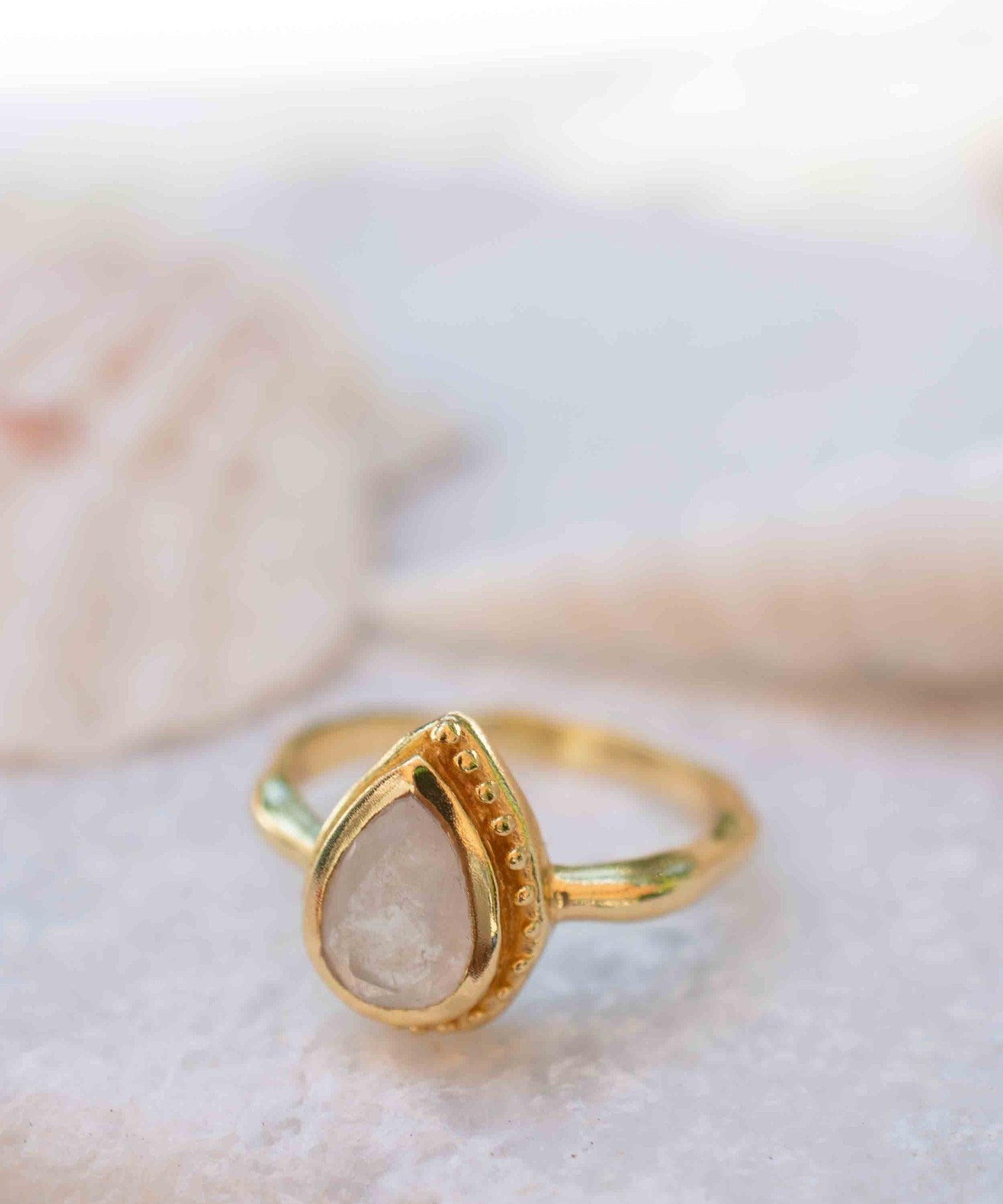 Rainbow Moonstone Tear Drop Ring ~ Gemstone ~ Natural ~ 18k Gold Plated ~ Jewelry ~ Handmade~June Birthstone - MR311