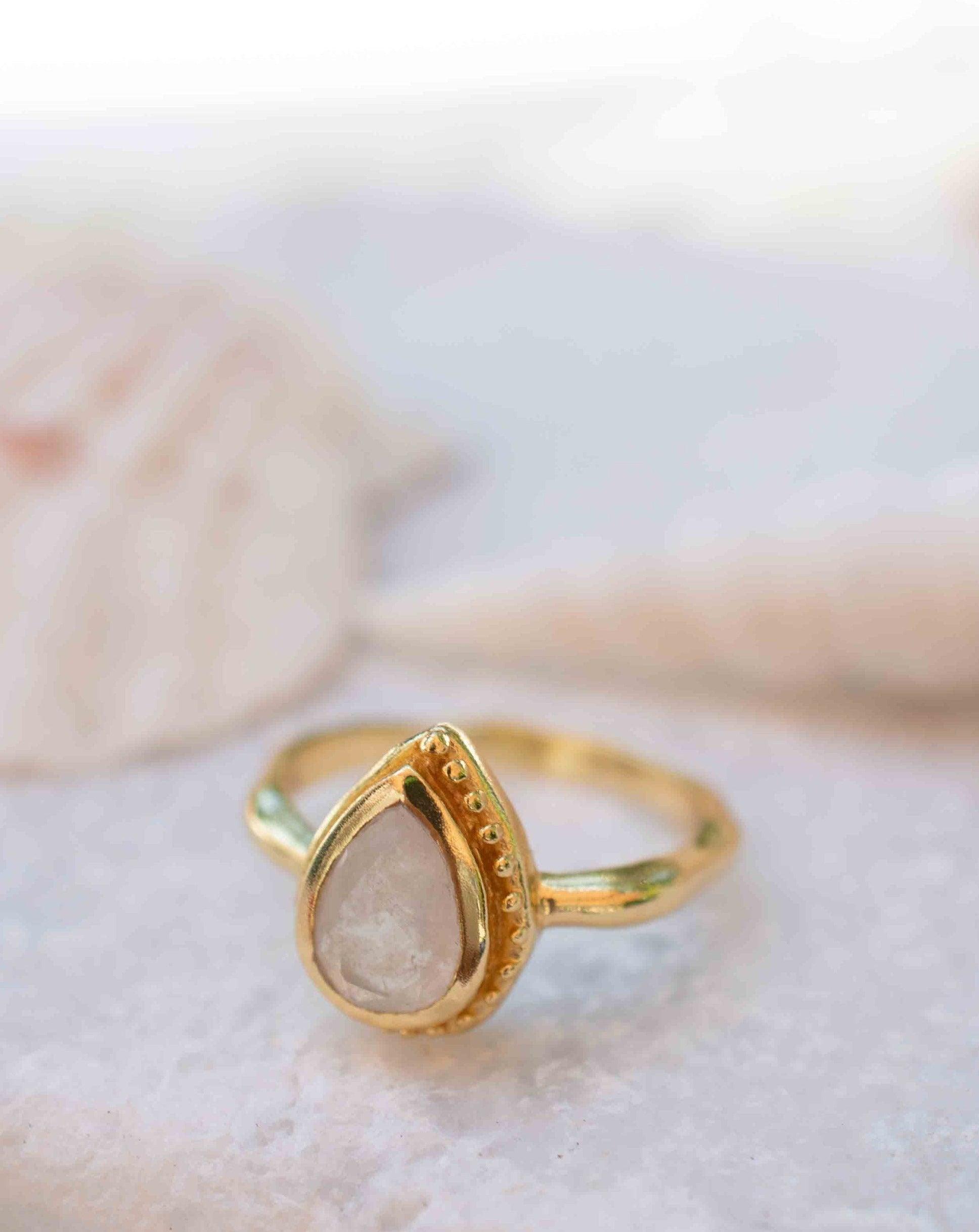 Rainbow Moonstone Tear Drop Ring ~ Gemstone ~ Natural ~ 18k Gold Plated ~ Jewelry ~ Handmade~June Birthstone - MR311