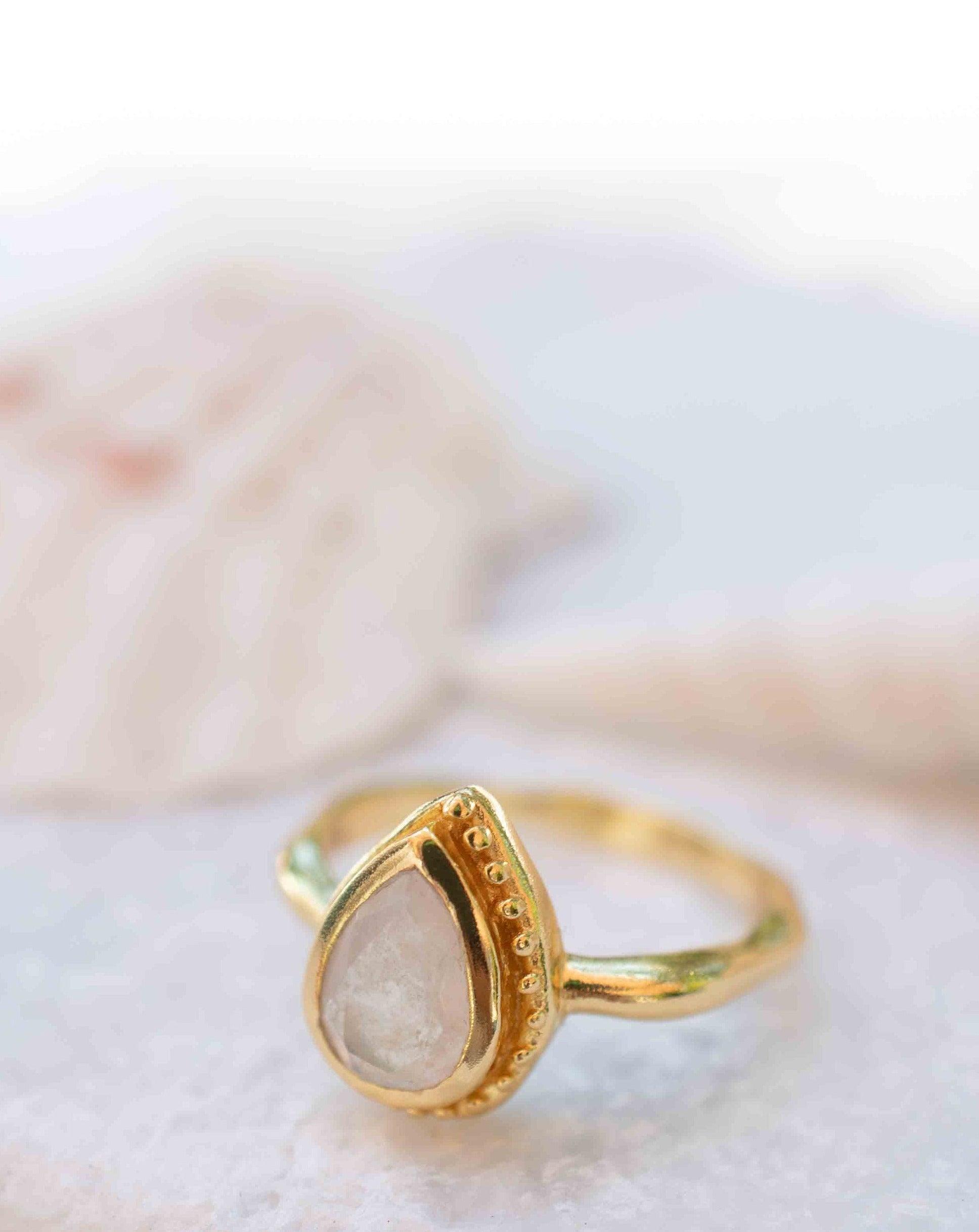 Rainbow Moonstone Tear Drop Ring ~ Gemstone ~ Natural ~ 18k Gold Plated ~ Jewelry ~ Handmade~June Birthstone - MR311