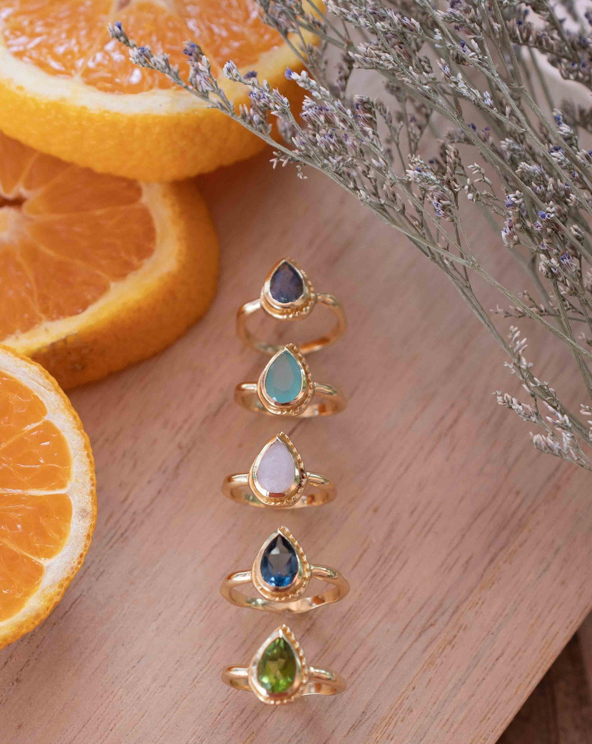 Rainbow Moonstone Tear Drop Ring ~ Gemstone ~ Natural ~ 18k Gold Plated ~ Jewelry ~ Handmade~June Birthstone - MR311