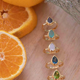 Rainbow Moonstone Tear Drop Ring ~ Gemstone ~ Natural ~ 18k Gold Plated ~ Jewelry ~ Handmade~June Birthstone - MR311