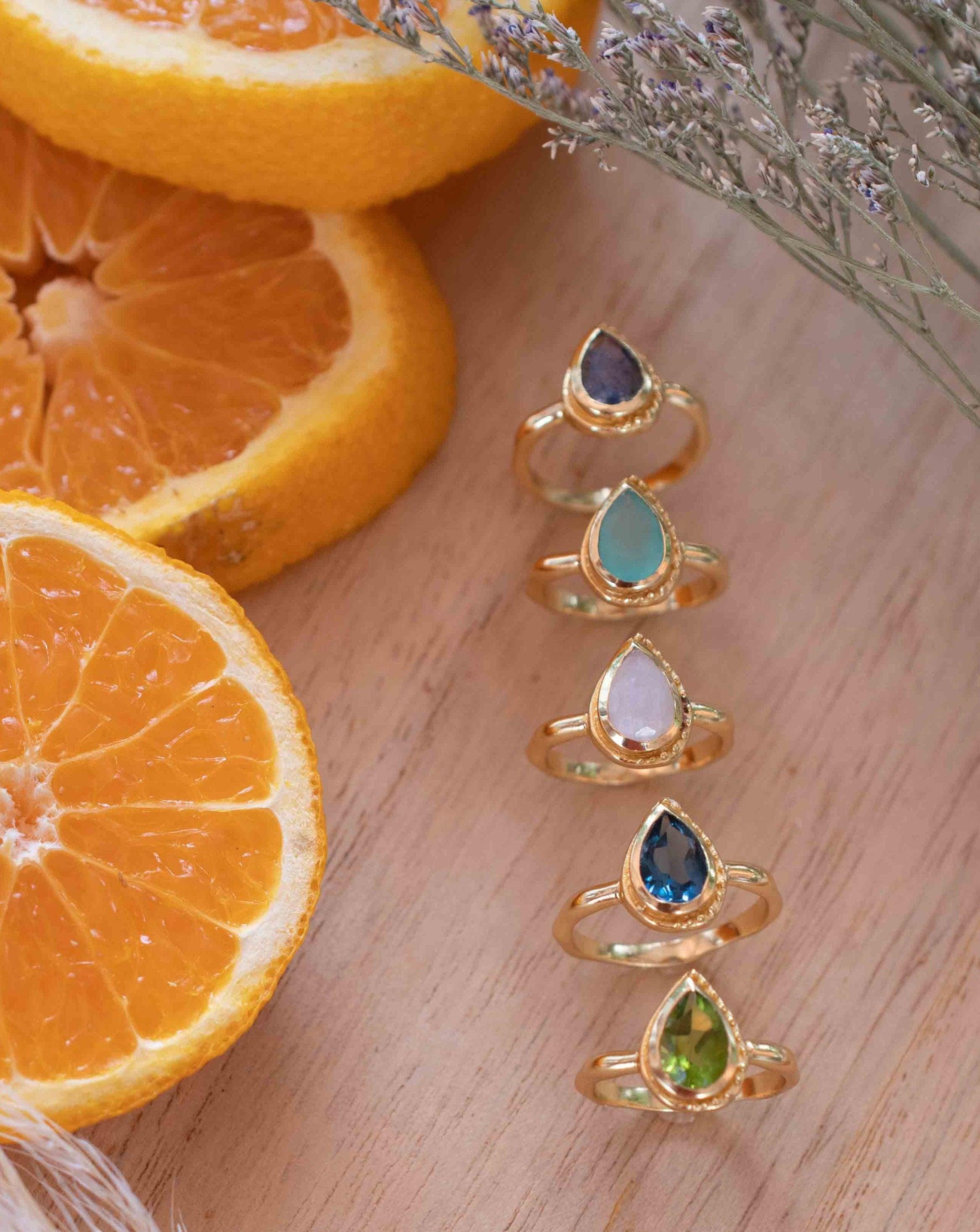 Rainbow Moonstone Tear Drop Ring ~ Gemstone ~ Natural ~ 18k Gold Plated ~ Jewelry ~ Handmade~June Birthstone - MR311