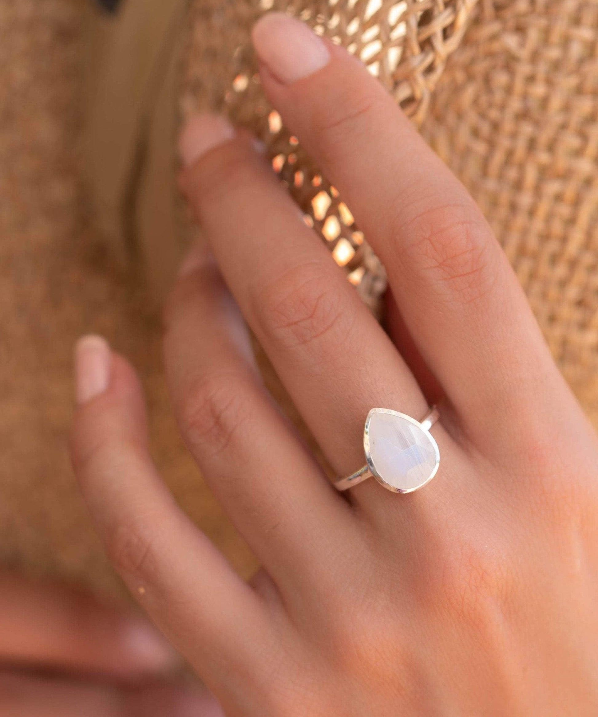 Rainbow Moonstone Tear Drop Ring ~ Gemstone ~ Natural ~ Sterling Silver 925 ~ Jewelry ~ Handmade~June Birthstone MR223