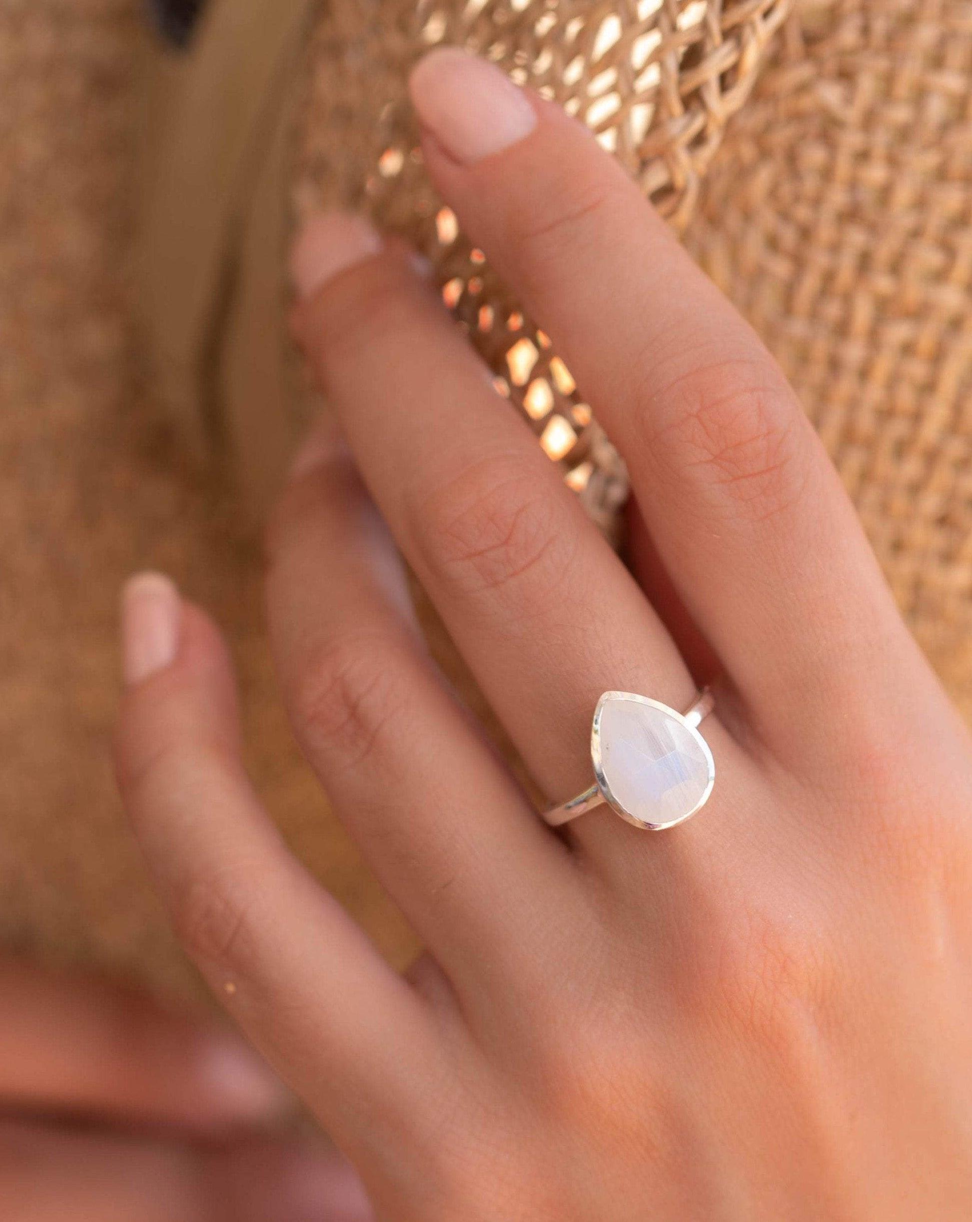 Rainbow Moonstone Tear Drop Ring ~ Gemstone ~ Natural ~ Sterling Silver 925 ~ Jewelry ~ Handmade~June Birthstone MR223