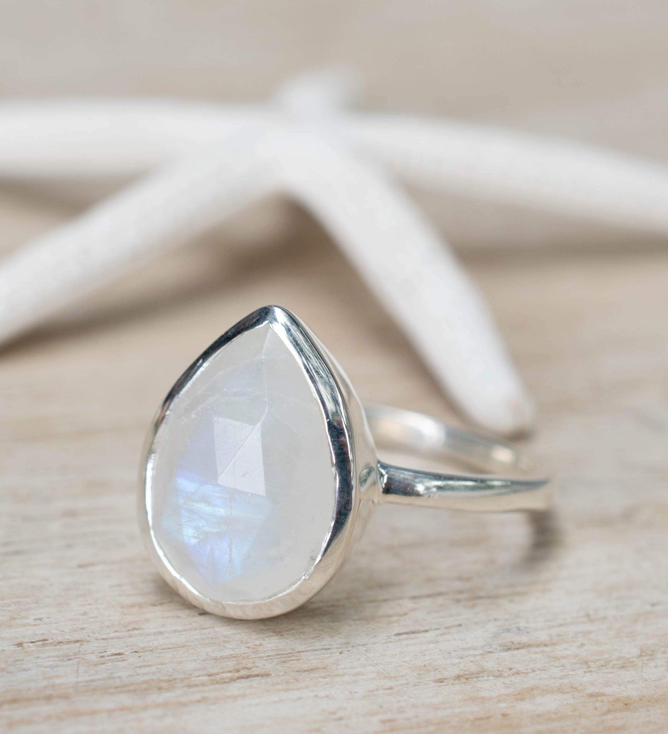 Rainbow Moonstone Tear Drop Ring ~ Gemstone ~ Natural ~ Sterling Silver 925 ~ Jewelry ~ Handmade~June Birthstone MR223