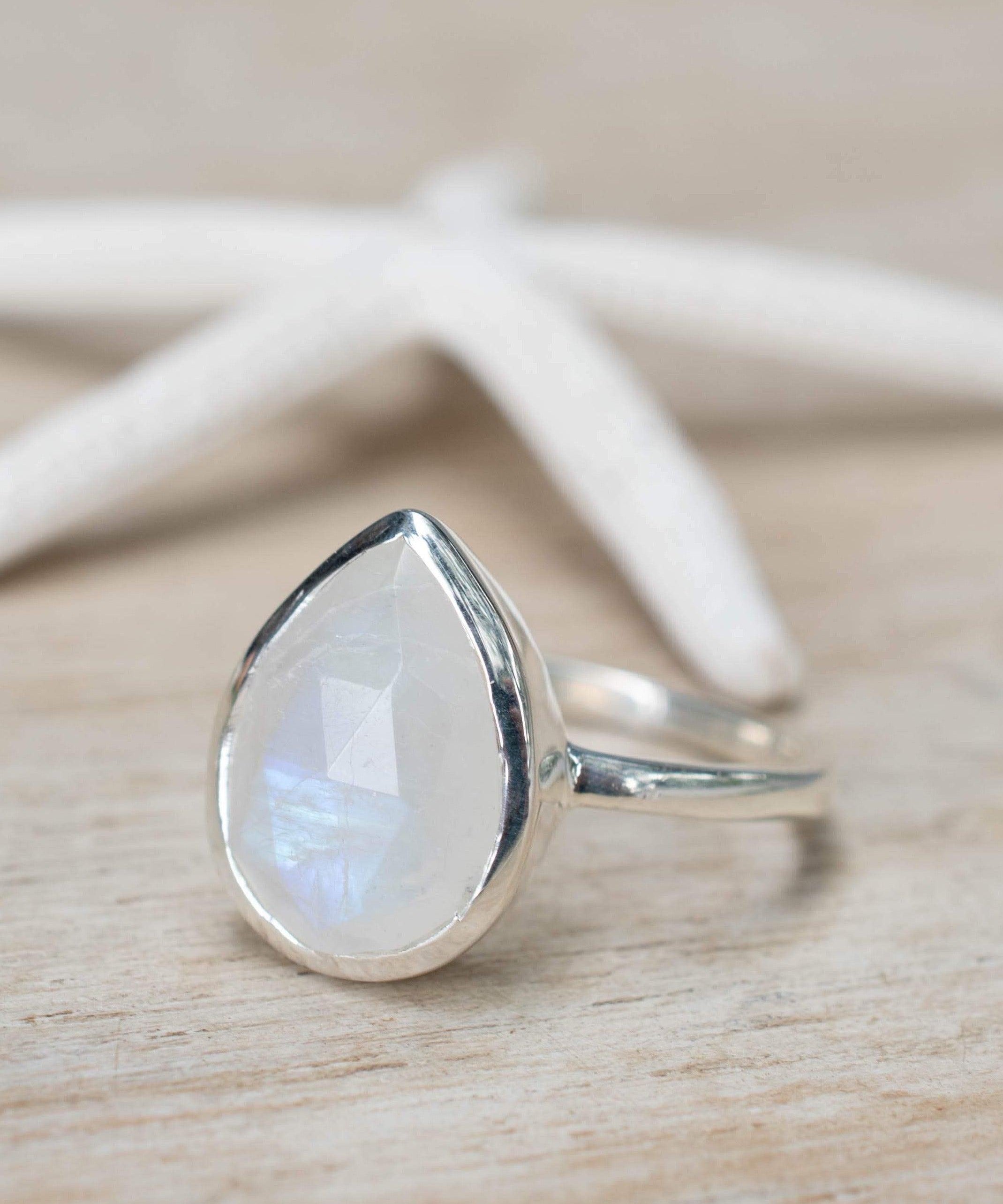 Rainbow Moonstone Tear Drop Ring ~ Gemstone ~ Natural ~ Sterling Silver 925 ~ Jewelry ~ Handmade~June Birthstone MR223