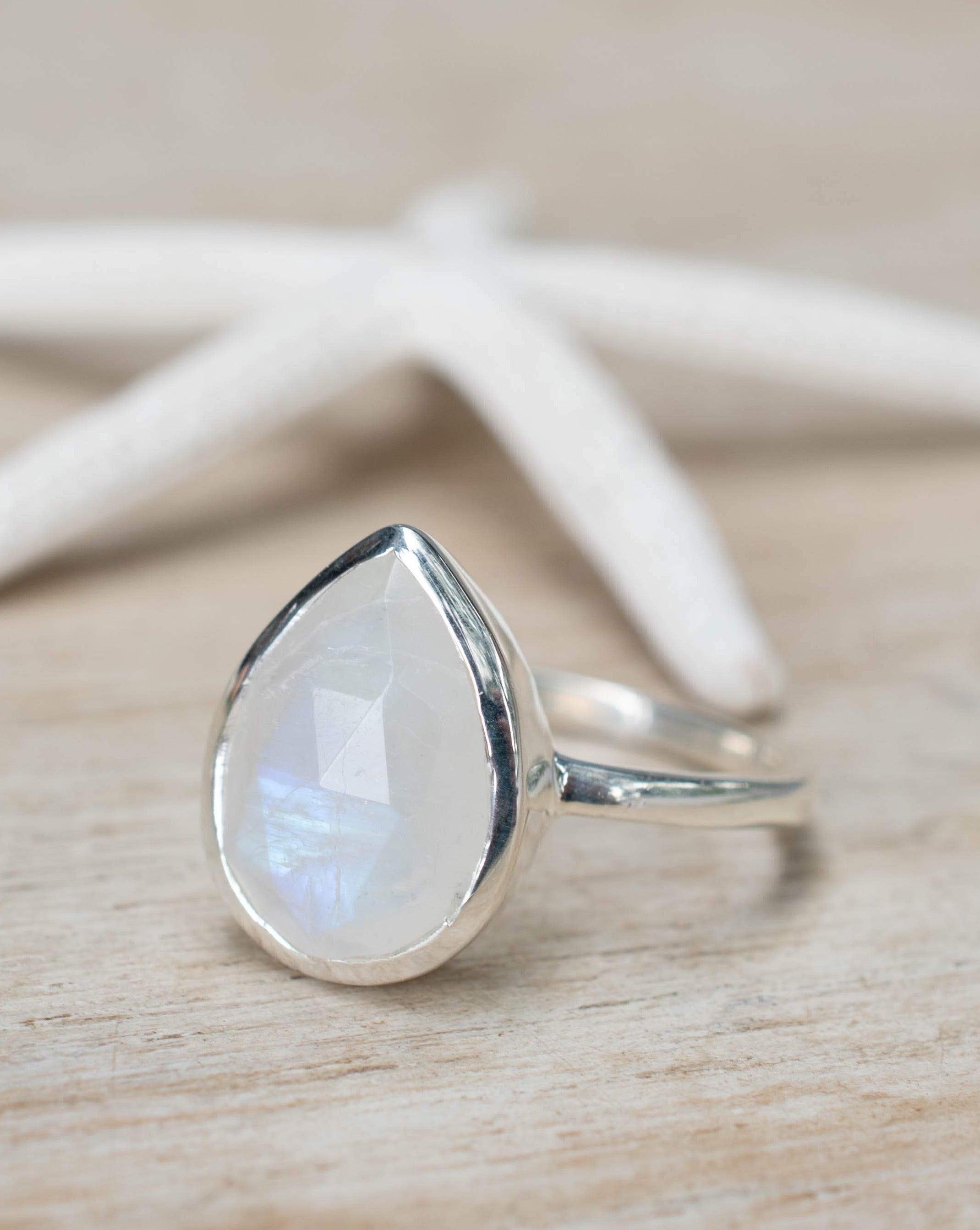 Rainbow Moonstone Tear Drop Ring ~ Gemstone ~ Natural ~ Sterling Silver 925 ~ Jewelry ~ Handmade~June Birthstone MR223