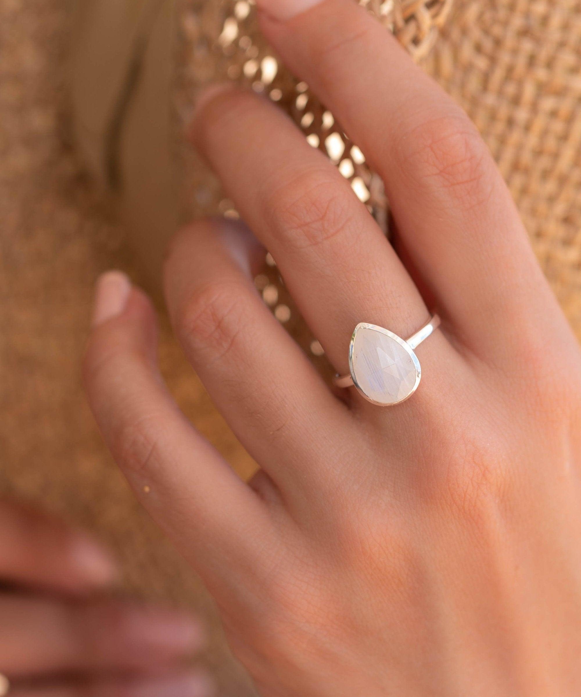 Rainbow Moonstone Tear Drop Ring ~ Gemstone ~ Natural ~ Sterling Silver 925 ~ Jewelry ~ Handmade~June Birthstone MR223