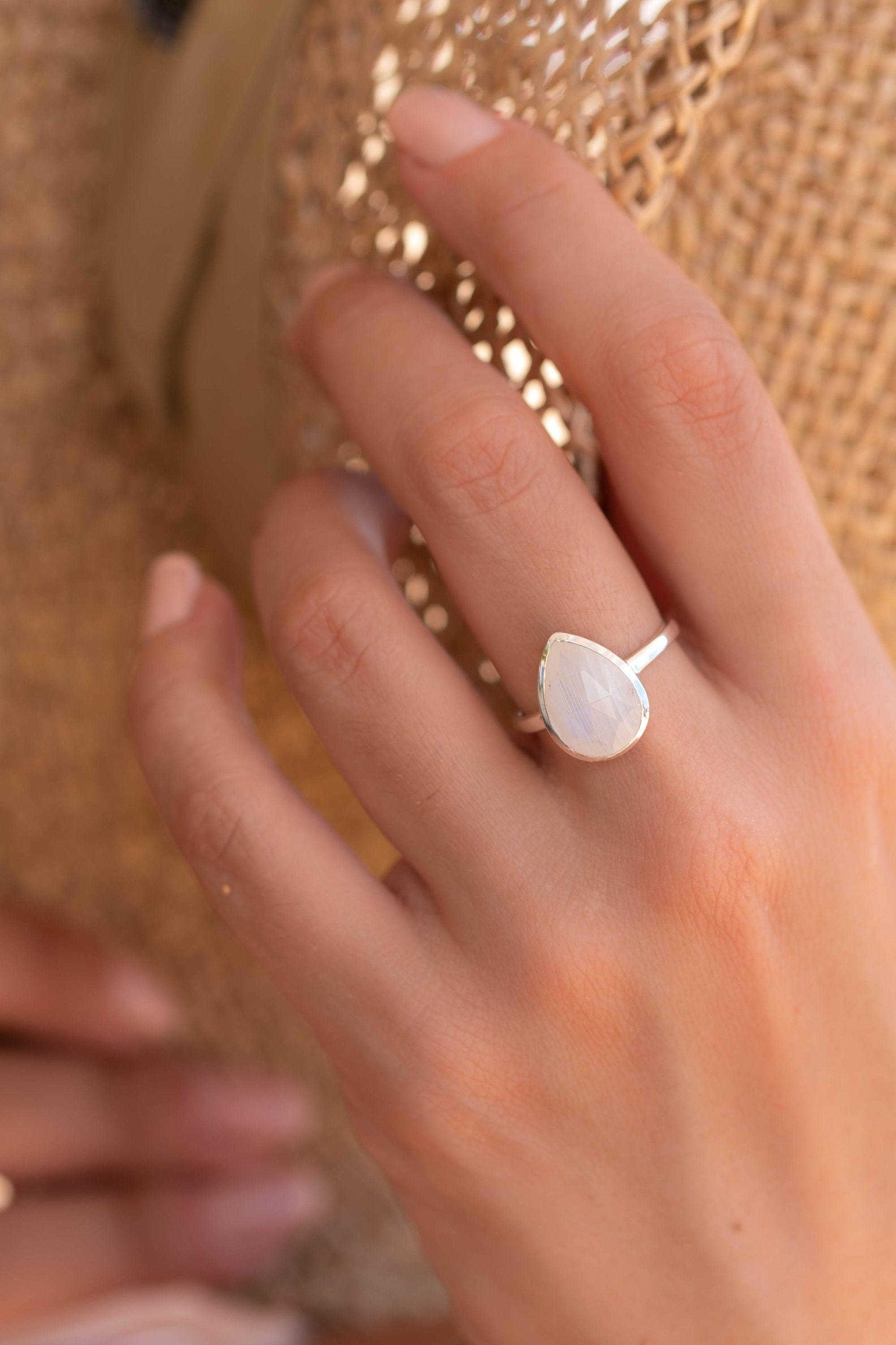 Rainbow Moonstone Tear Drop Ring ~ Gemstone ~ Natural ~ Sterling Silver 925 ~ Jewelry ~ Handmade~June Birthstone MR223