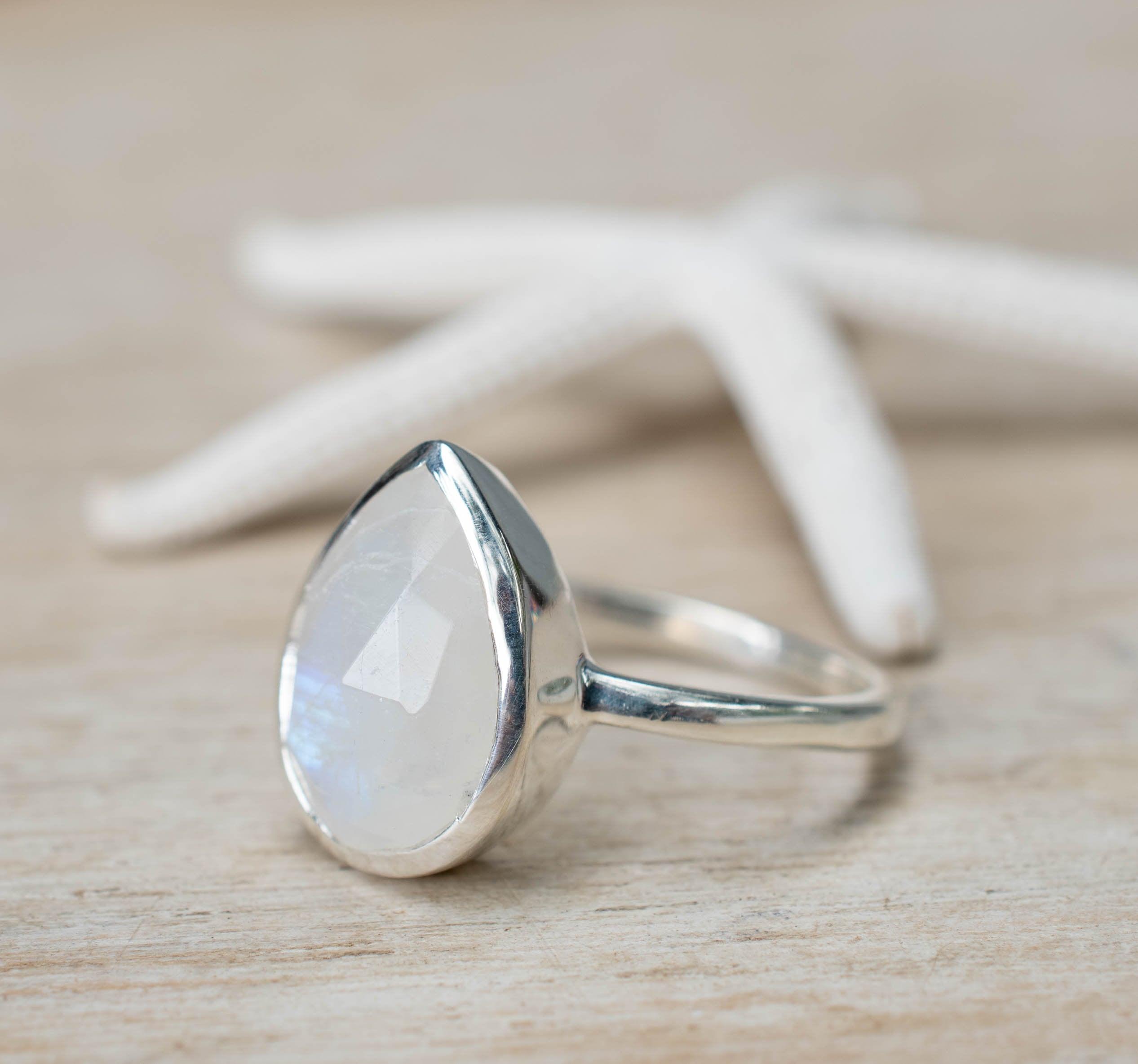 Rainbow Moonstone Tear Drop Ring ~ Gemstone ~ Natural ~ Sterling Silver 925 ~ Jewelry ~ Handmade~June Birthstone MR223