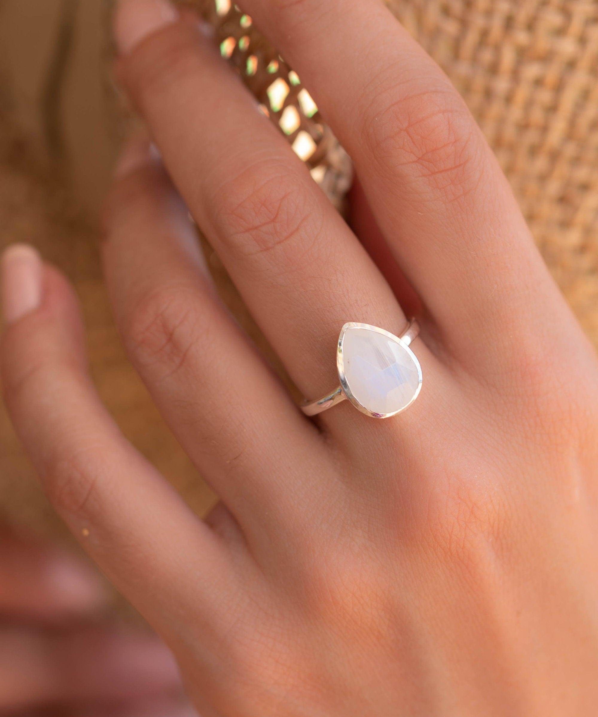 Rainbow Moonstone Tear Drop Ring ~ Gemstone ~ Natural ~ Sterling Silver 925 ~ Jewelry ~ Handmade~June Birthstone MR223