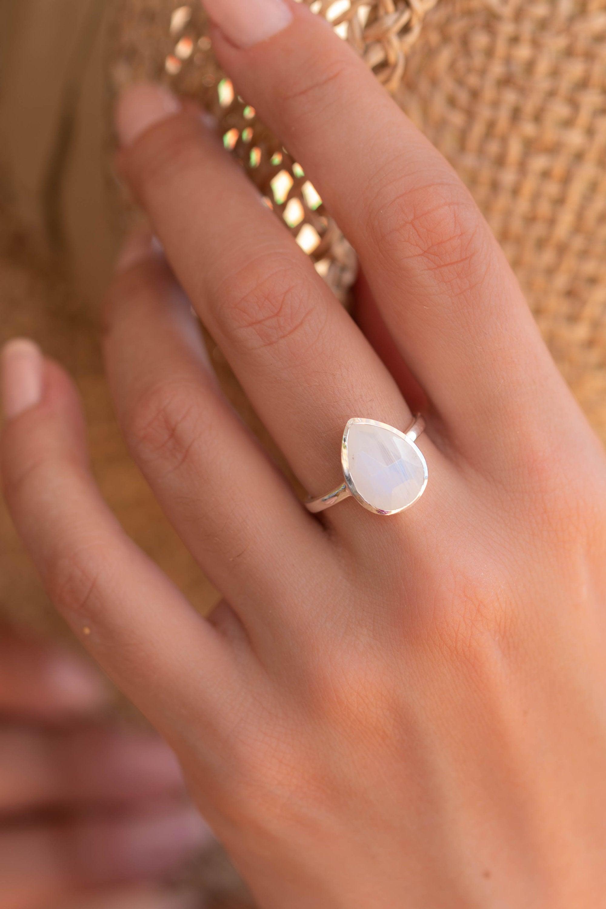 Rainbow Moonstone Tear Drop Ring ~ Gemstone ~ Natural ~ Sterling Silver 925 ~ Jewelry ~ Handmade~June Birthstone MR223
