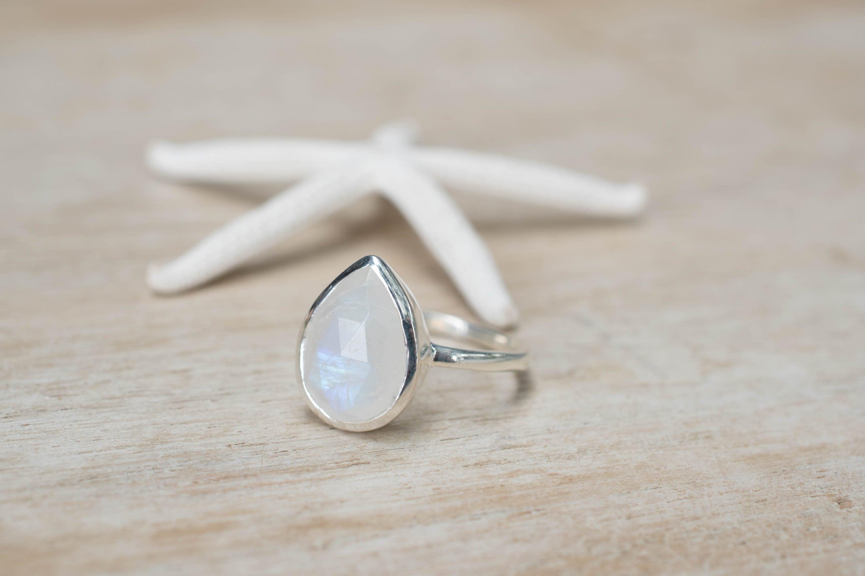 Rainbow Moonstone Tear Drop Ring ~ Gemstone ~ Natural ~ Sterling Silver 925 ~ Jewelry ~ Handmade~June Birthstone MR223