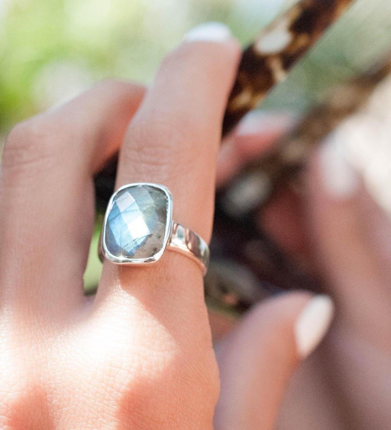 Rectangle Rainbow Labradorite Ring ~ Sterling Silver 925 ~MR012 - Maresia Jewelry